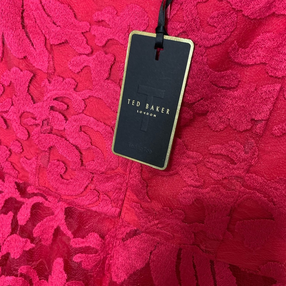 NWT TED BAKER Deep Pink Floral Overlay Sheer Lace Dress - Picture 7 of 7